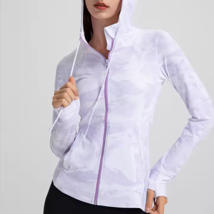 Ropa con capucha y cremallera para mujer, Anti-UV50 de bolsillo con protección UV para correr al aire libre, protector solar para Fitness - 1