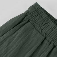 Pantalones holgados de nueve puntos de pierna ancha de algodón y lino de Color sólido con cintura elástica de verano para mujer - details 8