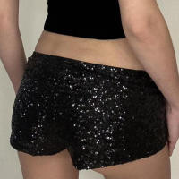 BUNO-pantalones cortos brillantes con lentejuelas para mujer, Mini pantalones cortos con estampado de leopardo, cintura alta, moldeador de cuerpo, ropa de calle impresionante - details 11