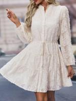 Vestido Midi de manga larga con cuello levantado para mujer, moda coreana, Vintage, Color sólido, primavera y otoño, 2025 - details 12