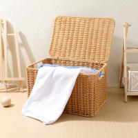 Cestas de almacenamiento tejidas con tapa para ropa con tapa, ropa receptora, Cubo de juguete decorativo - details 1