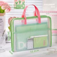 Bolsa de almacenamiento de papel de prueba de Color caramelo, bolsa organizadora de papelería Visible de 3 compartimentos, bolsas de mano portátiles de gran capacidad para estudiantes - details 10