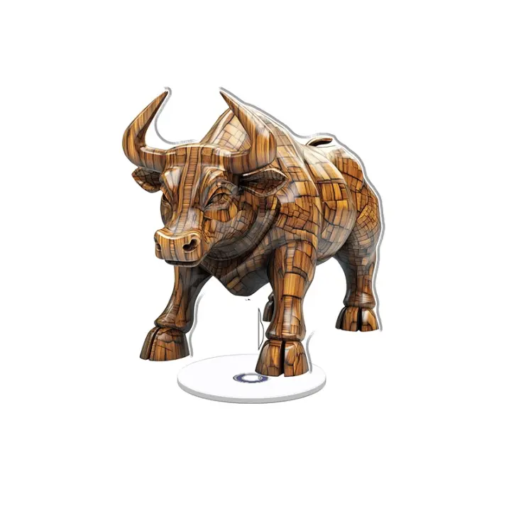 Adorno acrílico giratorio de una escultura de toro de Wall Street de madera aislada sobre fondo blanco para una exhibición y decoración elegantes - 1