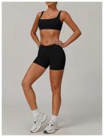 Conjuntos de Yoga de 2 uds., trajes de entrenamiento de realce para mujer, trajes de gimnasio, sujetador corto de cintura alta, pantalones cortos acampanados, trajes para Fitness y correr - details 14