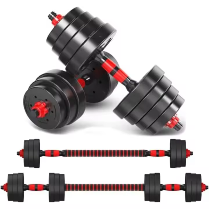 Juego de Mancuernas 2 en 1 10,15,20,30,40 y 50kg con Barra Recta Discos Ajustables Recubiertos - 1
