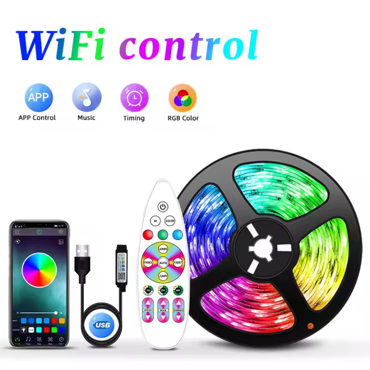 Wifi full set  5050RGB Light Strip LED Strip APP Controlled Flexible Light Strip Diode TV Backlight  Bedroom Party - 1