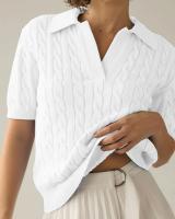 Suéter de manga corta con cuello en V para mujer, Jersey informal de punto con cuello de solapa suave, color rosa, a la moda, Y2K - details 4