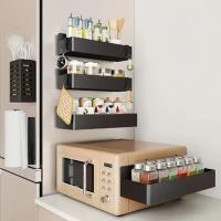 Estantes magnéticos de plástico para ahorro de espacio, organizador de condimentos de especias de gran tamaño, cestas de almacenamiento magnéticas ajustables en negro/blanco, 2 uds. - details 5