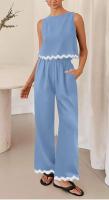 Conjunto de Pantalones de Moda de Cintura Alta y Piernas Anchos Camiseta Corta sin Mangas - details 19
