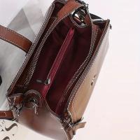 Elegante bolso de hombro de piel dividida para mujer, bolso de moda de color sólido con correa extraíble, cierre de cremallera, forro de poliéster, detalle de pintura en los bordes - Disponible en negro, café, marrón claro - details 7