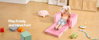 Sofá Infantil 2 en 1 SucceBuy, Sofá Plegable Suave con Reposabrazos, Hecho de Esponja 28D y Pelo Corto, Se Transforma de Silla para Niños Pequeños a Sofá, Ideal para Jugar o Relajarse, Tamaño Mediano, Rosa - details 1