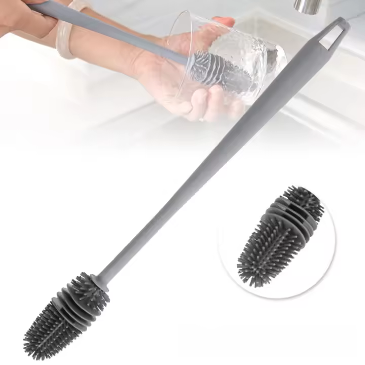 Cepillo de Limpieza de Silicona Duradero Cepillo de Escobilla para Botella de Vino con Mango Largo Reforzado Equipo de Limpieza de Lavandería - 1