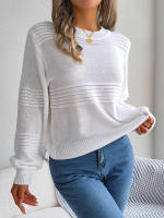 Jersey holgado informal de manga larga para mujer, Jersey de punto liso con cuello redondo, color blanco, para oficina, otoño e invierno, 2023 - details 1
