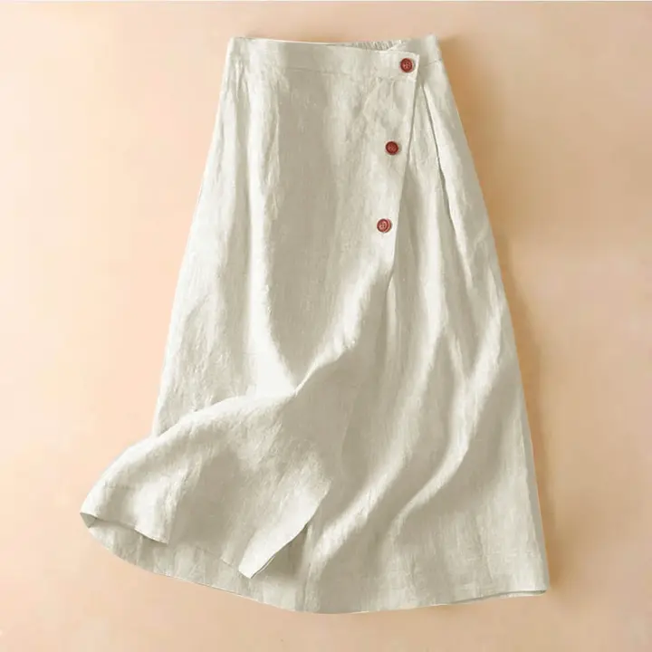 Falda MIDI de verano lisa de cintura alta, banda elástica, borla, ropa de calle de mujer - 1