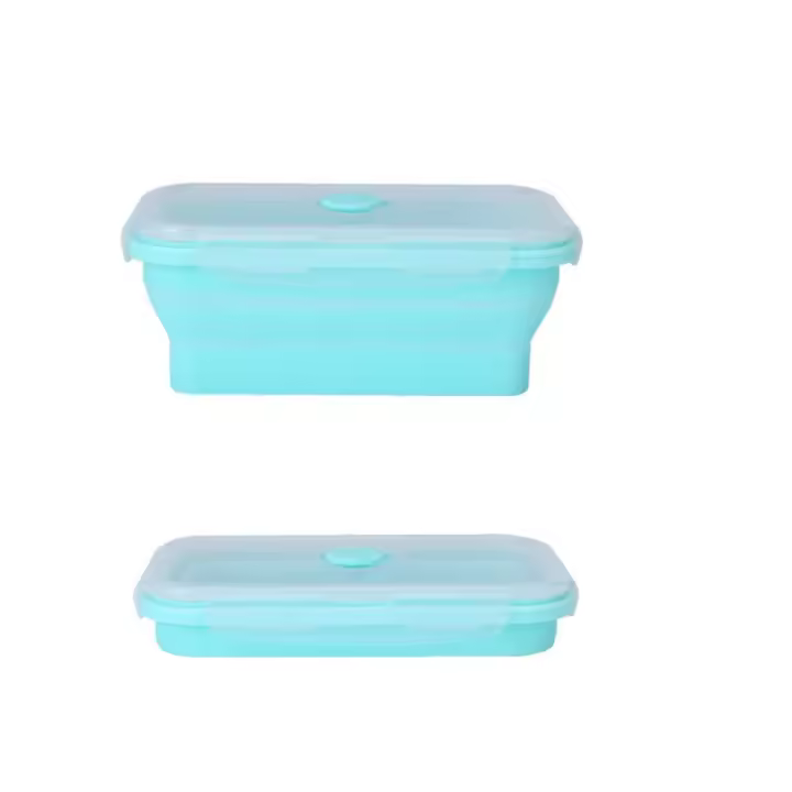 Contenedor de alimentos de silicona plegable rectangular con tapa, fiambrera resistente a altas temperaturas, caja de almacenamiento de alimentos para microondas - 1