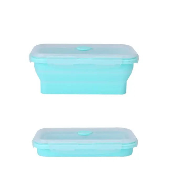 Contenedor de alimentos de silicona plegable rectangular con tapa, fiambrera resistente a altas temperaturas, caja de almacenamiento de alimentos para microondas - 1