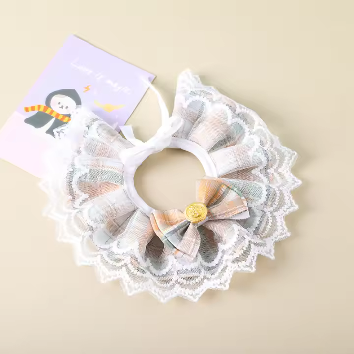 Toalla de saliva para mascotas, lazo de gato, cuello de borde de encaje, perro, lindo estilo de princesa, bufanda decorativa, suministros - 1