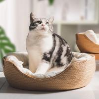 Cesta de ratán para mascotas, colchón de hierba tejida, nido para gatos, perrera, tabla para rascar de paja, cama para gatos para cachorros y gatitos, Universal para todas las estaciones - details 1