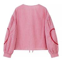 BUNO-Tops a cuadros para mujer, ropa y2k con cuello en V y corazón, blusa holgada de manga larga con lazo frontal abierto, ropa de calle de los años 2025 - details 3