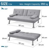 Sofá Cama Plegable de Poliéster 2 Plazas Soporte de Botella 167 X94 cm Max Capacidad 350 KG Gris - details 2