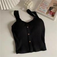Tops cortos para mujer con almohadillas para sujetador, corsé de verano, chaleco con tirantes coreanos, camisola Sexy ajustada - details 8