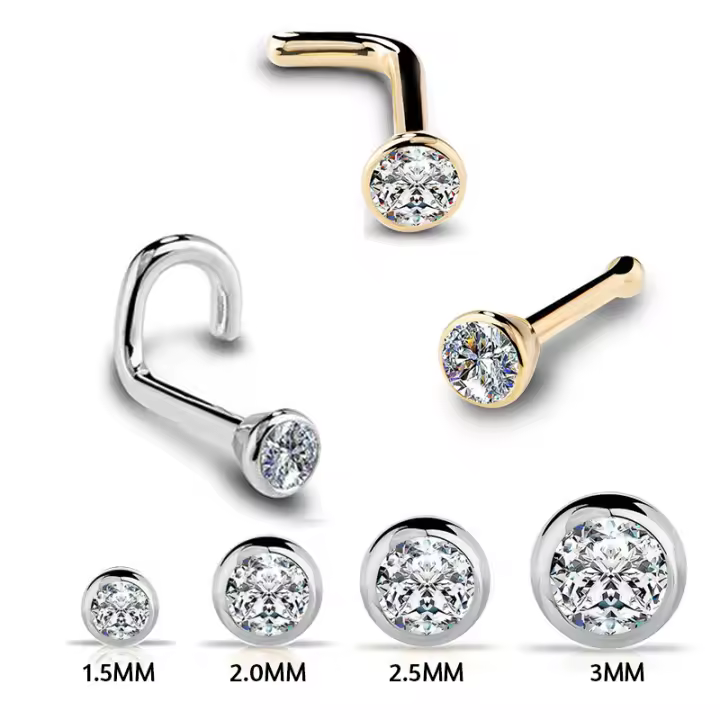 Piercing de circonia cúbica para la nariz, 2 piezas, 20g, 1,5/2/2.5/3mm, color oro rosa anodizado, joyería para la nariz - 1