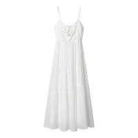 OUWU- Vestido De Tirantes Para Mujer, Escote En V, Sin Mangas, Lazo Delantero, Decoración, Espalda Elástica, Cremallera Oculta, Falda Midi, Primavera Verano, Nueva Falda Elegante De Color Sólido Entallada - details 0