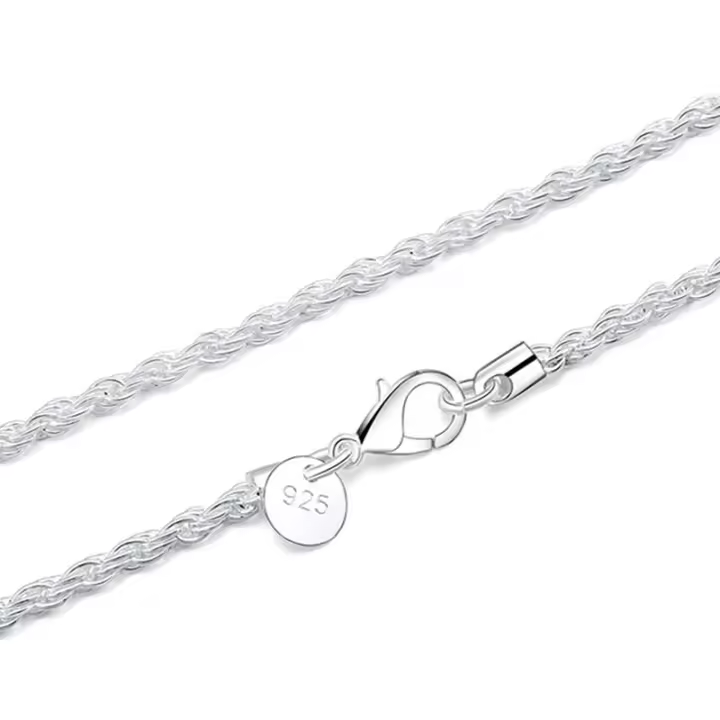 Collar de plata de ley 925 para hombre y mujer, cadena de cuerda trenzada de 3mm de ancho, joyería de moda, regalo - 1
