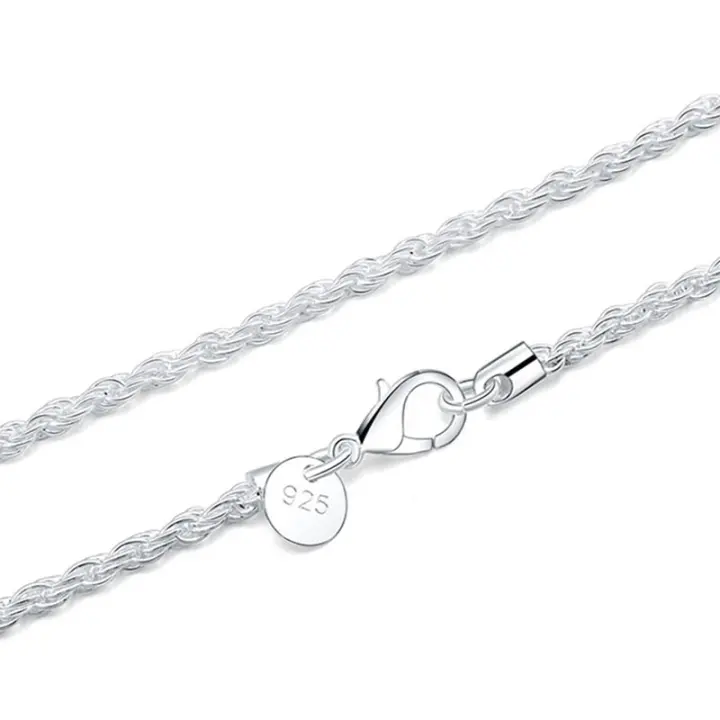 Collar de plata de ley 925 para hombre y mujer, cadena de cuerda trenzada de 3mm de ancho, joyería de moda, regalo - 1