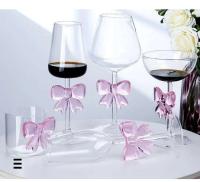 1 pieza de copa de vino roja transparente decorada con lazo rosa grande, copas de champán, copas de vino - details 0