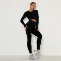 conjunto de yoga para mujer sin costuras ropa deportiva de gimnasio con manga larga sujetador de alto cinturón leggings de gimnasio traje deportivo - details 10
