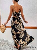 Vestido estampado sin mangas con cuello en V y corte Bo para mujer, vestidos sexys con abertura larga, media falda de moda, conjunto de verano ligero y elegante - details 2