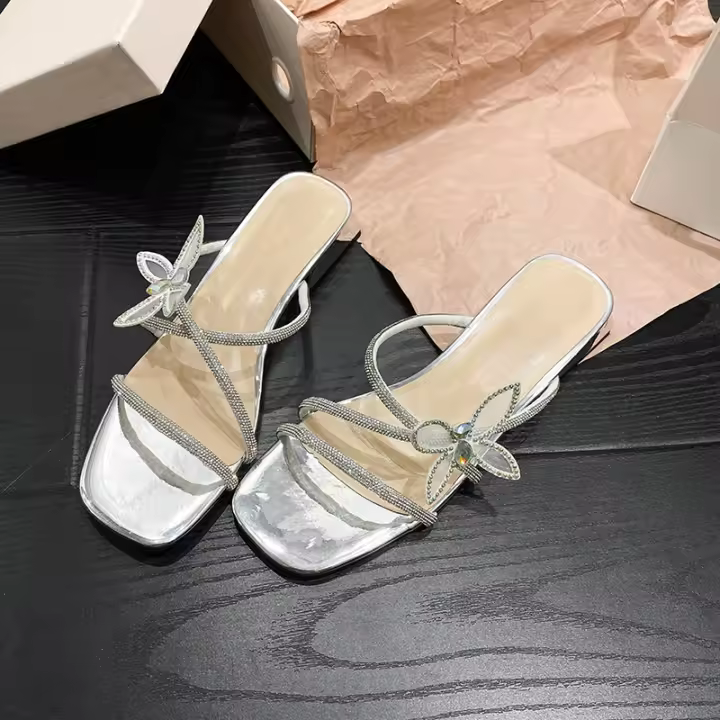Sandalias de Mujer con Diamante Llamativo Estilo de Hada con Tacón Grueso Tamaño Pequeño - 1