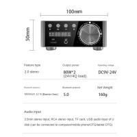 AMPLIFICADOR DE POTENCIA Digital HiFi, dispositivo con Bluetooth 5,0, Clase D, 80Wx2, Audio para el hogar, coche, marino, USB/AUX, enchufe plateado de la UE - details 1