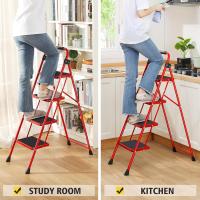 Escalera Plegable 4 Peldaños, Escalera de Tijera con Pedales Antideslizantes Anchos, Barandilla, Escalón Taburete de Acero Portátil Uso Hogar Cocina Oficina, Carga hasta 150 kg, Blanco - details 30