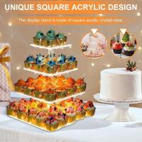 Cupcake acrílico de 3/4 niveles con soporte de exhibición cuadrado de luz LED, plato multifuncional para servir pasteles para celebración - details 0