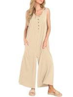 Pantalones sueltos de pierna recta, bolsillo de color sólido para mujer, casual, fresco, verano - details 1