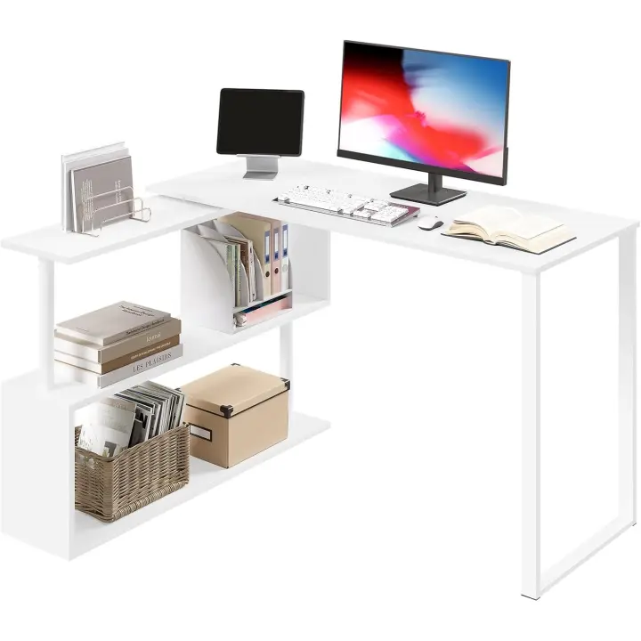 Mesa de ordenador en forma de L con estantes Robusta, ecológica, fácil de instalar, diseño moderno - 1
