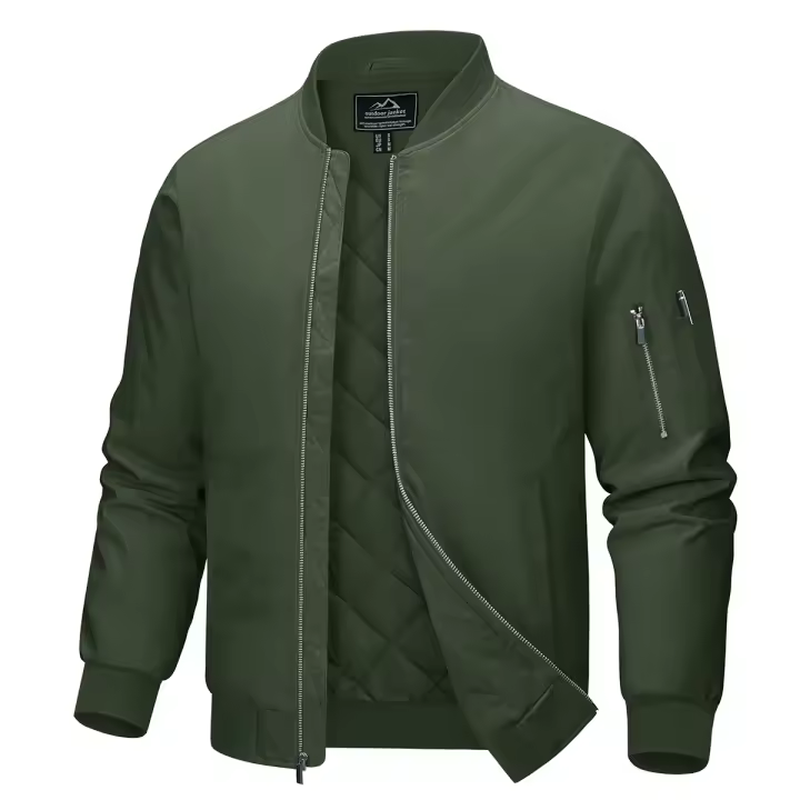 MAGCOMSEN Men's Bomber Jacket Casual Waterproof Quilted Jacket Full Zip Windbreaker Winter Warm Varsity Jacket with Pockets - 1
