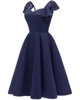 Vestido Retro para Mujer 2024 Cuello en V Sexy Encaje, Manga Corta con Volantes, Cintura Ajustada, Estilo de Fiesta de Swing - details 12