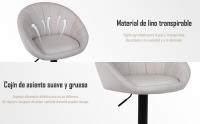 Taburetes Altos de Cocina Juego de 1, Taburete Cocina con Respaldo y Reposapiés, Taburete de Bar de Lino Transpirable, Altura Regulable, Giratorios, Beige - details 1