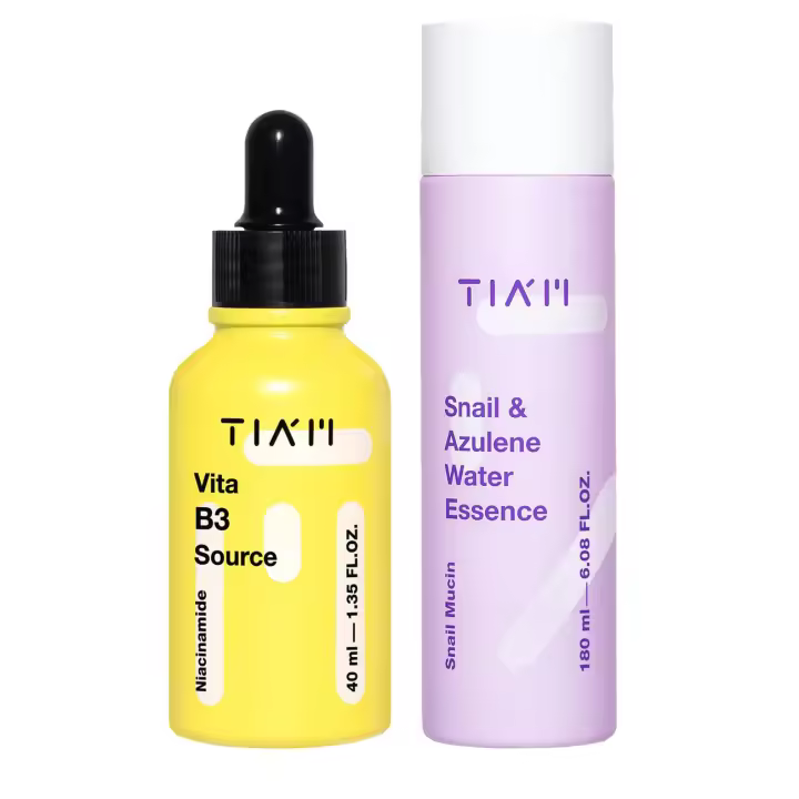 TIAM Glow Duo: fuente de Vita B3 con esencia de agua de caracol y azuleno para pieles opacas y sensibles, luminosidad, efecto calmante, coreano - 1