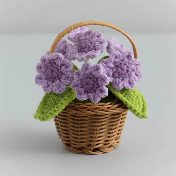 Hecho a mano hook woven puffs flores pequeñas macetas escritorio decoración pendular tejer flores inmortales - 1