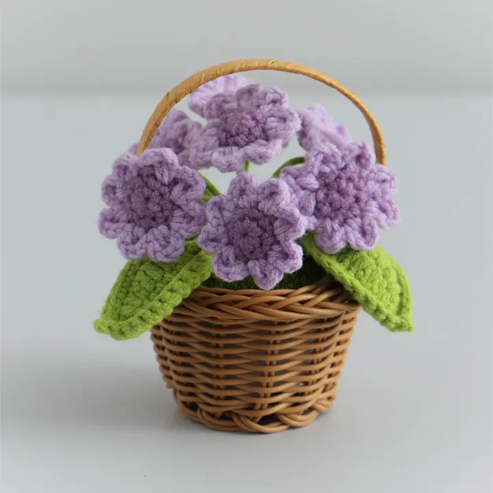 Hecho a mano hook woven puffs flores pequeñas macetas escritorio decoración pendular tejer flores inmortales - 1