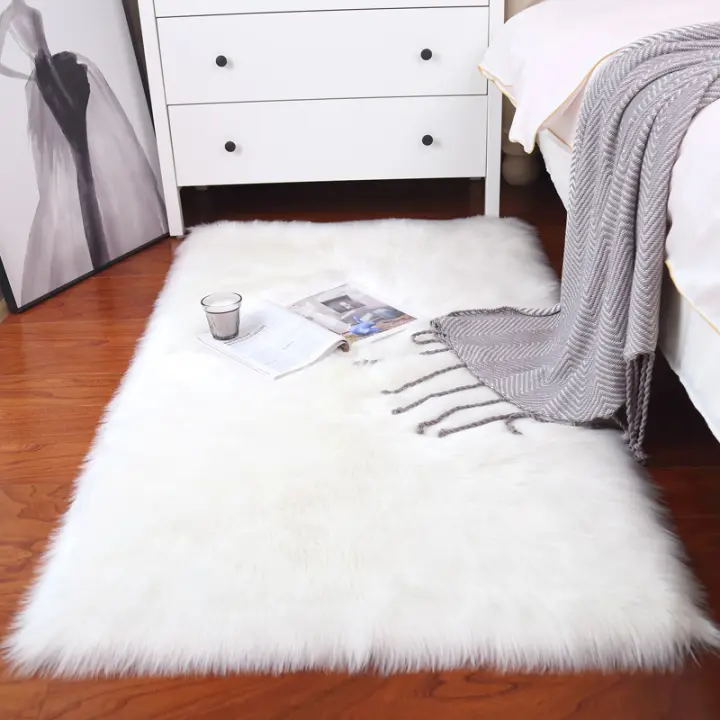 Alfombra de piel sintética blanca, 60x180cm, supersuave, para sala de estar, dormitorio, cubierta de sofá - 1