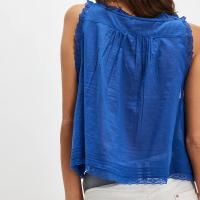 Camiseta sin mangas con lazo frontal para mujer, sin mangas, cuello redondo, ribete de encaje, chaleco corto con volantes transparentes, camisetas de verano Y2k linda camiseta - details 3