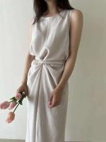 Vestido Vintage de moda versión coreana para mujer, Túnica de verano para oficina madura, sin mangas, Color sólido, temperamento, Vestido suave - details 6