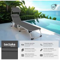 Tumbona Jardín Exterior de Aluminio, Tumbona Plegable con Reposacabezas, Parasol y Bolsillo Lateral, Tumbona Playa Reclinable en 6 Posiciones, Tumbona Piscina Resistente a Intemperie - Gris - details 2