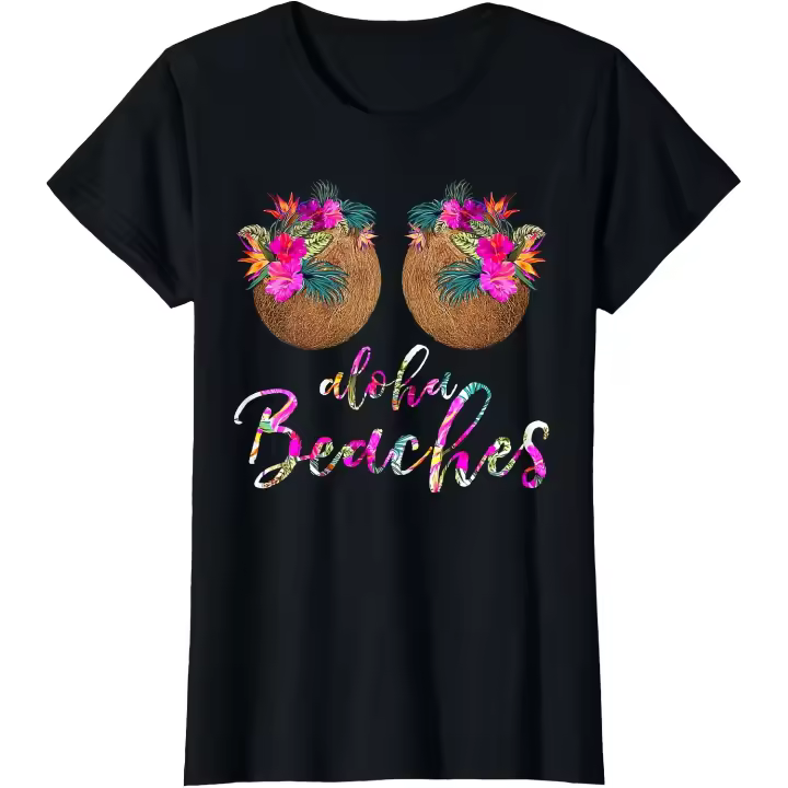 Camiseta divertida con sujetador de coco y pechos de flores Hawaii Aloha Beaches para hombre - 1