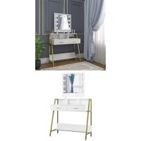 Tocador de Maquillaje con Taburete y Espejo, Tocadores Brillante, Mesa de Maquillaje con 2 Cajones y 4 Estantes, 108x40x142cm, Blanco MB6044ws - details 13